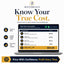 Advertisement for Biztorials True Cost Calculator showing a laptop screen with cost breakdown details.