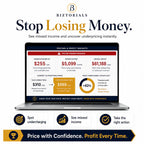 Advertisement for Biztorials mobile detailing pricing and profit insights software on a laptop screen.